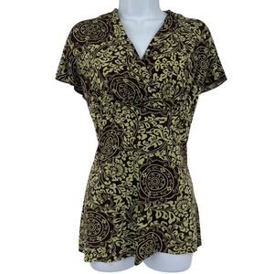 Vintage JKLA Y2K Babydyoll Top Sz L Festival Indie Art Brown Brown Baroque USA